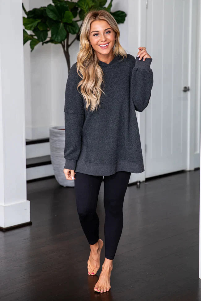 Pleasant Surprise Charcoal Oversized Waffle Knit Hoodie FINAL SALE