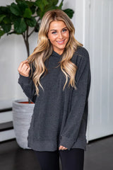 Pleasant Surprise Charcoal Oversized Waffle Knit Hoodie FINAL SALE