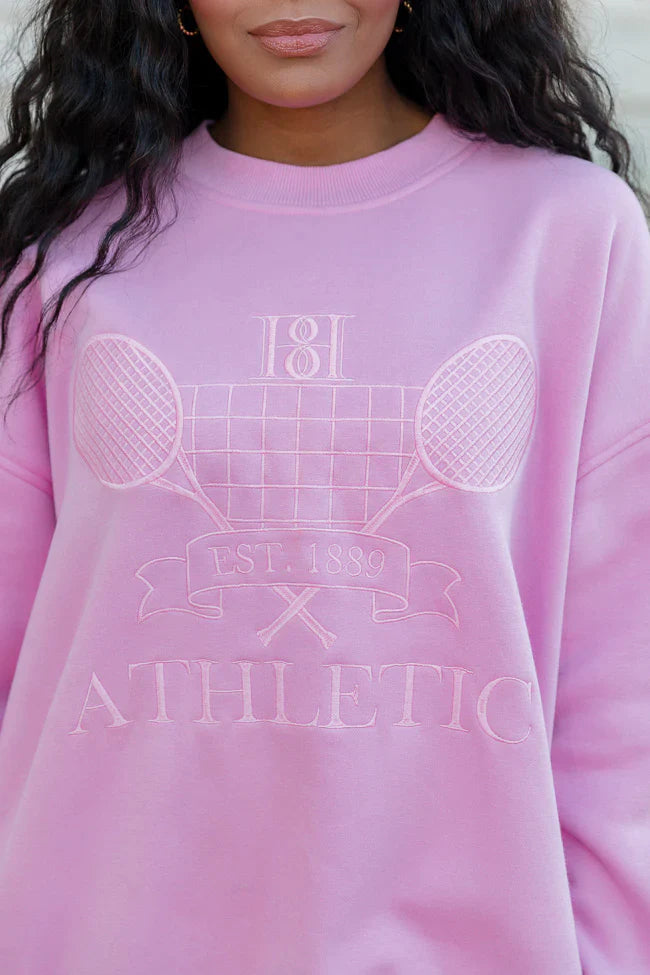 Sporty Chic Pink Oversized Embroidered Sweatshirt