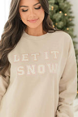 Let it Snow Chenille Patch Ivory Oversized Graphic Sweatshirt