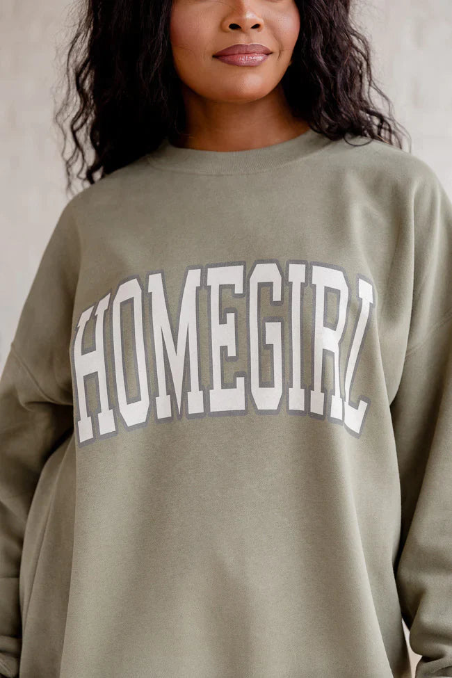 Homegirl Olive Oversized Graphic Sweatshirt