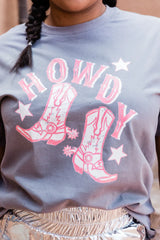 HOWDY BOOTS GREY OVERSIZED GRAPHIC TEE
