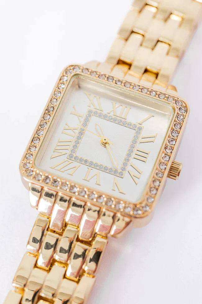 Right On Time Gold Square Face Watch