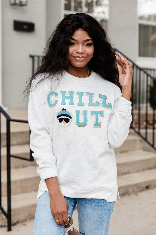Chill Out Chenille Patch Ash Graphic Sweatshirt FINAL SALE