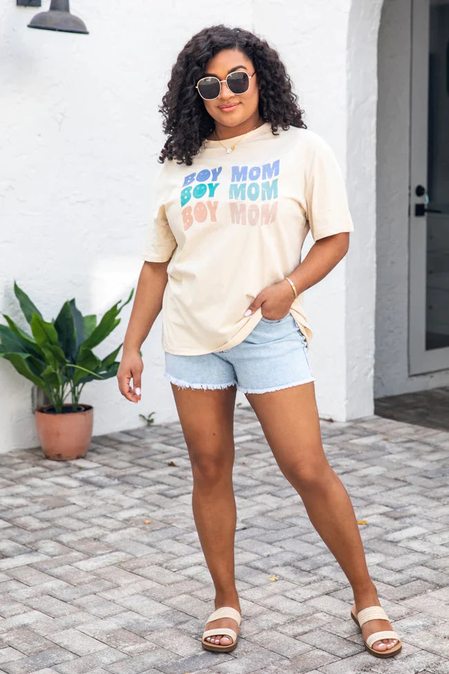 BOY MOM REPEAT SMILEY IVORY OVERSIZED GRAPHIC TEE