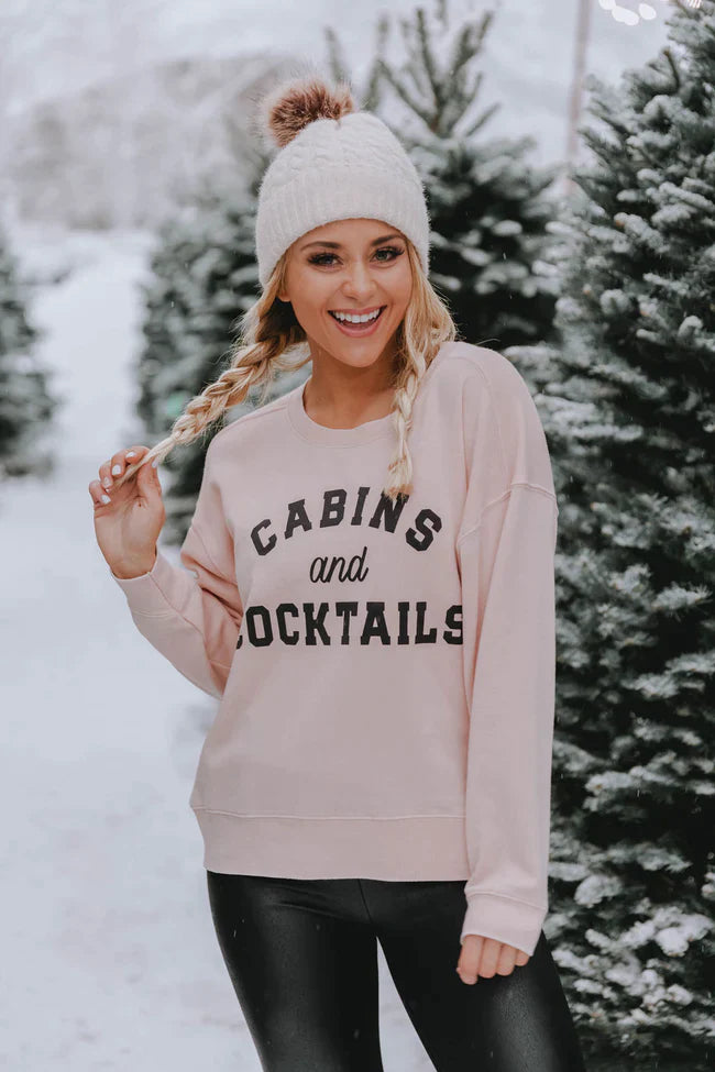 Cabins And Cocktails Pale Pink Graphic Sweatshirt FINAL SALE