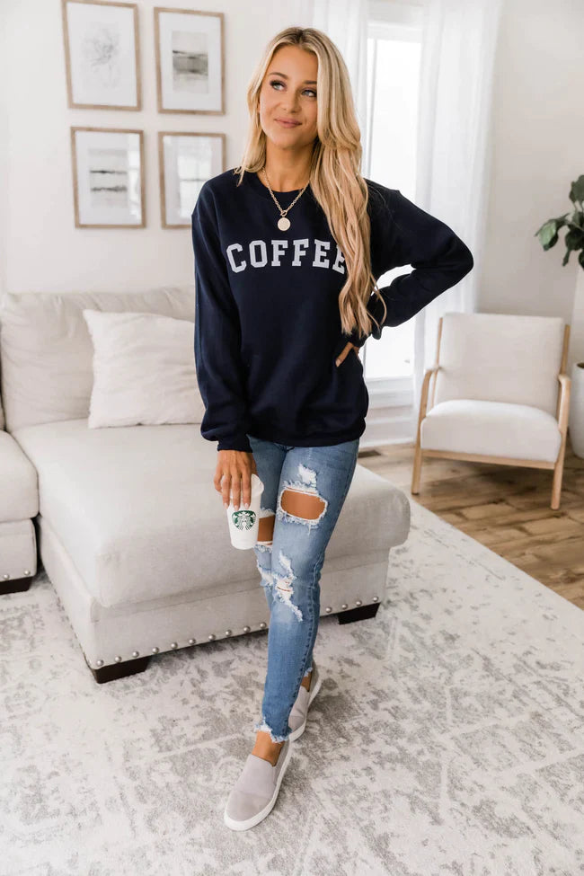 Coffee Varsity Graphic Navy Sweatshirt