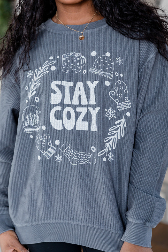 Stay Cozy Winter Charcoal Corded Graphic Sweatshirt