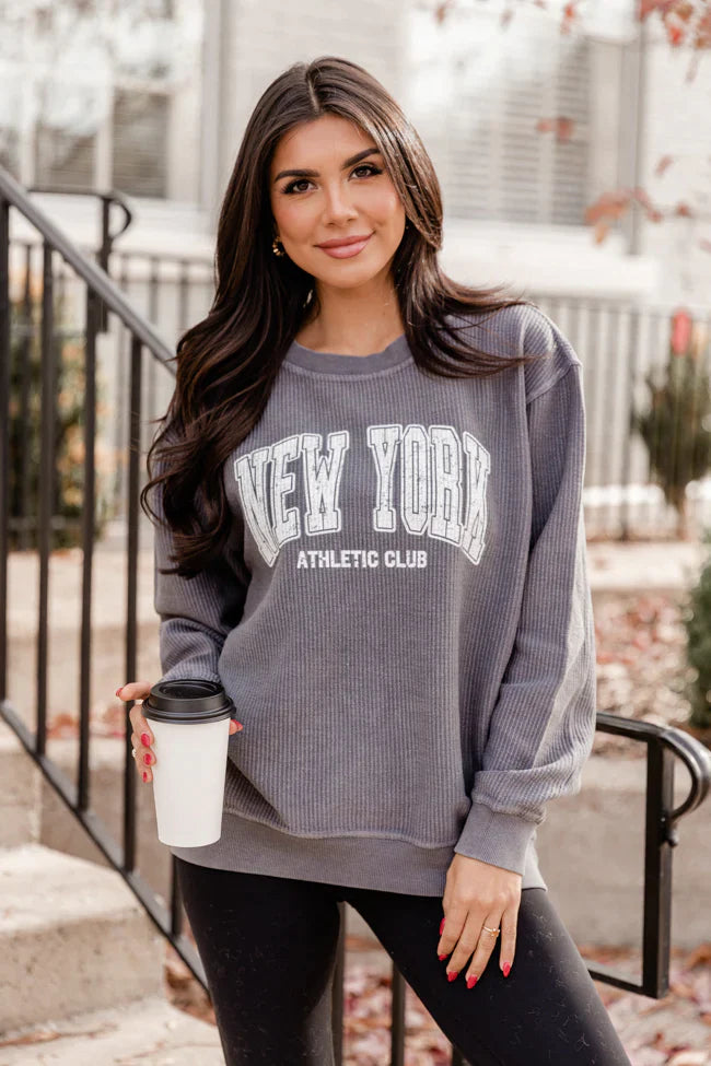 New York Athletic Club Charcoal Corded Graphic Sweatshirt