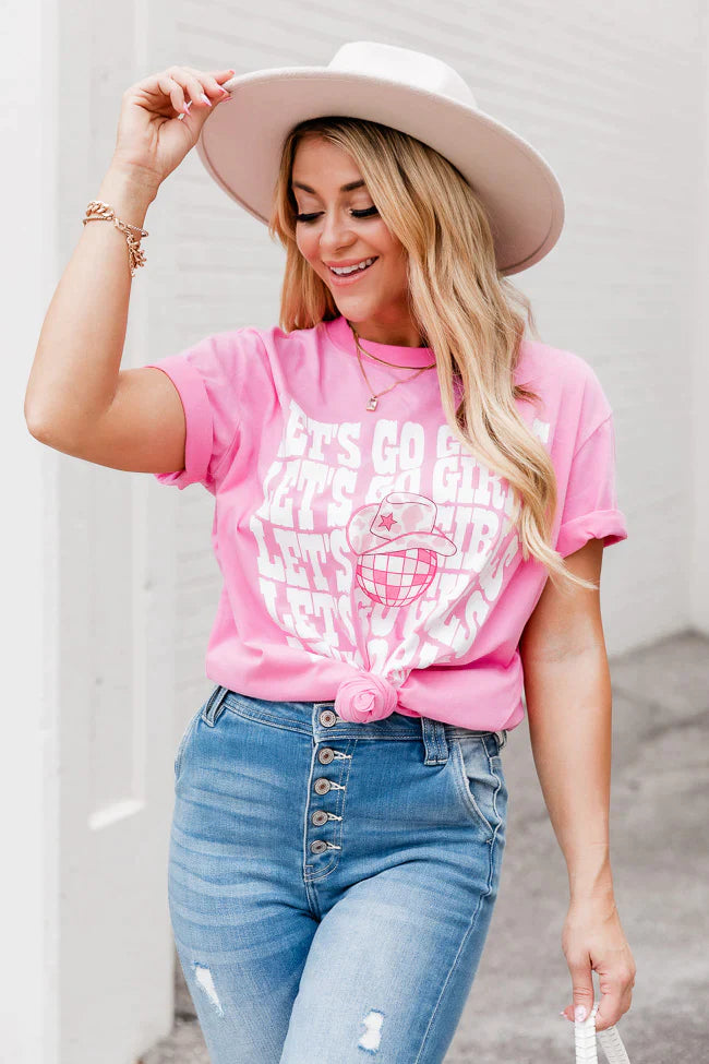 LET'S GO GIRLS HOT PINK OVERSIZED GRAPHIC TEE